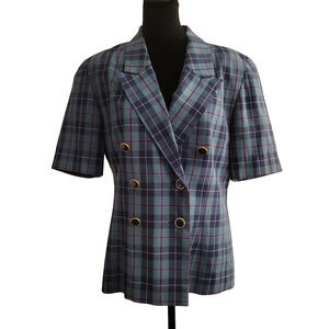 VTG Pendleton Blazer Green & Pink Plaid Miss Sophisticates size 6 Short Sleeves